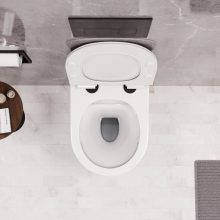 HD Madrid Glossy White perem nélküli mély öblítésű íves fali WC slim "F" tetővel és matt fekete zsanérral