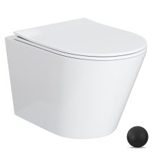 HD Madrid Glossy White perem nélküli mély öblítésű íves fali WC slim "P" tetővel és matt fekete zsanérral