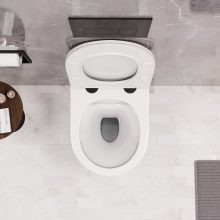 HD Madrid Glossy White perem nélküli mély öblítésű íves fali WC slim "P" tetővel és matt fekete zsanérral