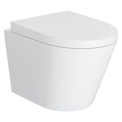   HD Madrid Matt White perem nélküli mély öblítésű íves fali WC compact "A" tetővel és matt fehér zsanérral