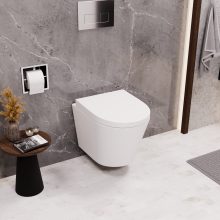 HD Madrid Matt White perem nélküli mély öblítésű íves fali WC compact "A" tetővel és matt fehér zsanérral