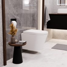 HD Madrid Matt White perem nélküli mély öblítésű íves fali WC compact "A" tetővel és matt fehér zsanérral