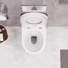 HD Madrid Matt White perem nélküli mély öblítésű íves fali WC compact "A" tetővel és matt fehér zsanérral