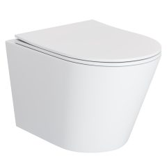   HD Madrid Matt White perem nélküli mély öblítésű íves fali WC slim "P" tetővel és matt fehér zsanérral