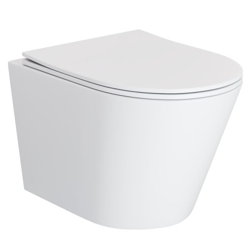 HD Madrid Matt White perem nélküli mély öblítésű íves fali WC slim "P" tetővel és matt fehér zsanérral