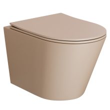 HD Madrid Matt Cappucino perem nélküli mély öblítésű íves fali WC slim "P" tetővel és fényes króm zsanérral