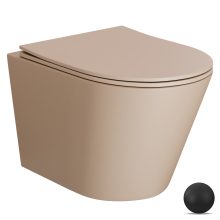 HD Madrid Matt Cappucino perem nélküli mély öblítésű íves fali WC slim "P" tetővel és matt fekete zsanérral