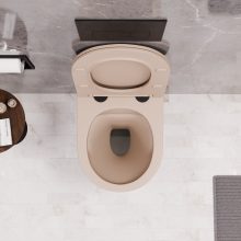 HD Madrid Matt Cappucino perem nélküli mély öblítésű íves fali WC slim "P" tetővel és matt fekete zsanérral