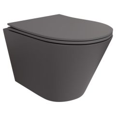   HD Madrid Matt Antracit perem nélküli mély öblítésű íves fali WC slim "P" tetővel és fényes króm zsanérral