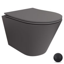 HD Madrid Matt Antracit perem nélküli mély öblítésű íves fali WC slim "P" tetővel és matt fekete zsanérral
