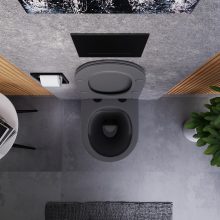 HD Madrid Matt Antracit perem nélküli mély öblítésű íves fali WC slim "P" tetővel és matt fekete zsanérral