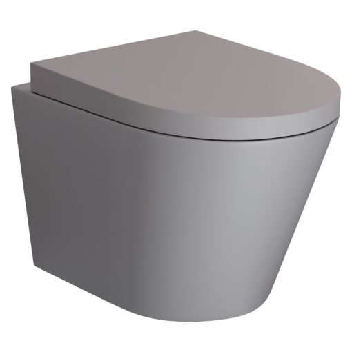 HD Madrid Matt Grey perem nélküli mély öblítésű íves fali WC compact "A" tetővel és fényes króm zsanérral
