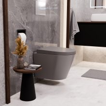 HD Madrid Matt Grey perem nélküli mély öblítésű íves fali WC compact "A" tetővel és fényes króm zsanérral