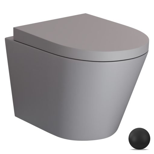 HD Madrid Matt Grey perem nélküli mély öblítésű íves fali WC compact "A" tetővel és matt fekete zsanérral