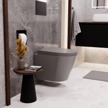 HD Madrid Matt Grey perem nélküli mély öblítésű íves fali WC compact "A" tetővel és matt fekete zsanérral