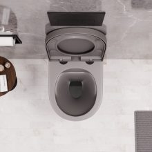 HD Madrid Matt Grey perem nélküli mély öblítésű íves fali WC compact "A" tetővel és matt fekete zsanérral