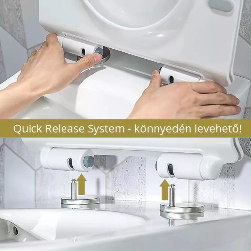 HD Madrid Matt Grey perem nélküli mély öblítésű íves fali WC compact "A" tetővel és matt fekete zsanérral