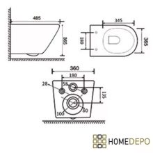 HD Madrid Matt Grey perem nélküli mély öblítésű íves fali WC compact "A" tetővel és matt fekete zsanérral