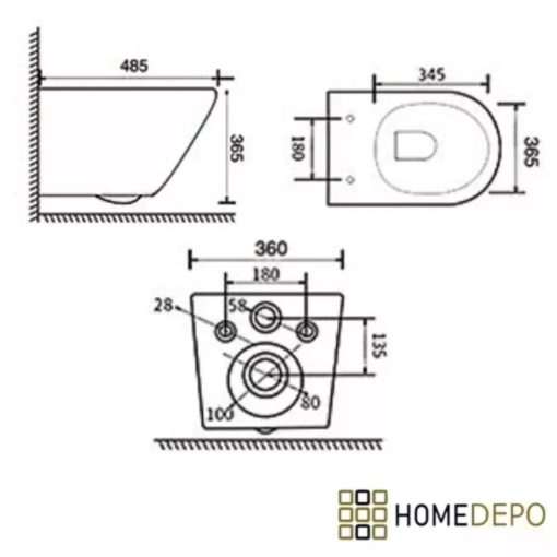 HD Madrid Matt Grey perem nélküli mély öblítésű íves fali WC compact "A" tetővel és matt fekete zsanérral