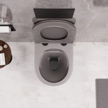 HD Madrid Matt Grey perem nélküli mély öblítésű íves fali WC slim "P" tetővel és matt fekete zsanérral