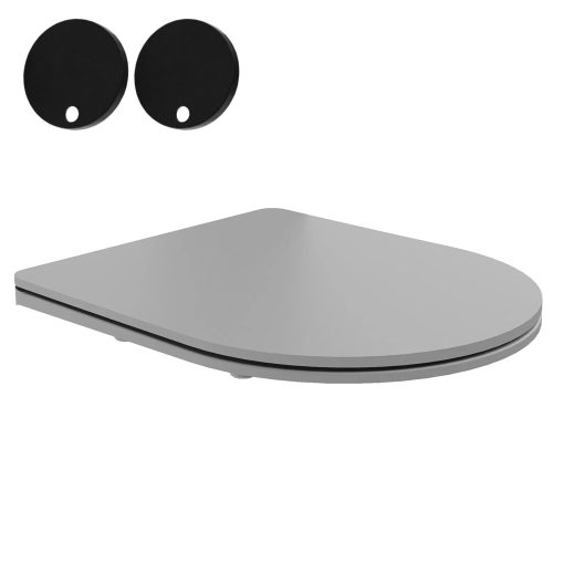 HD Madrid Matt Grey perem nélküli mély öblítésű íves fali WC slim "P" tetővel és matt fekete zsanérral