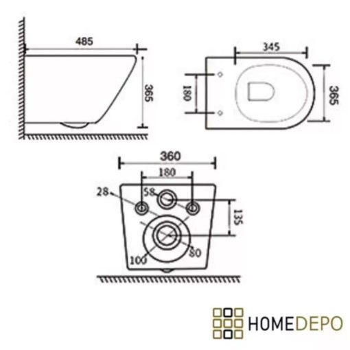 HD Madrid Matt Grey perem nélküli mély öblítésű íves fali WC slim "P" tetővel és matt fekete zsanérral