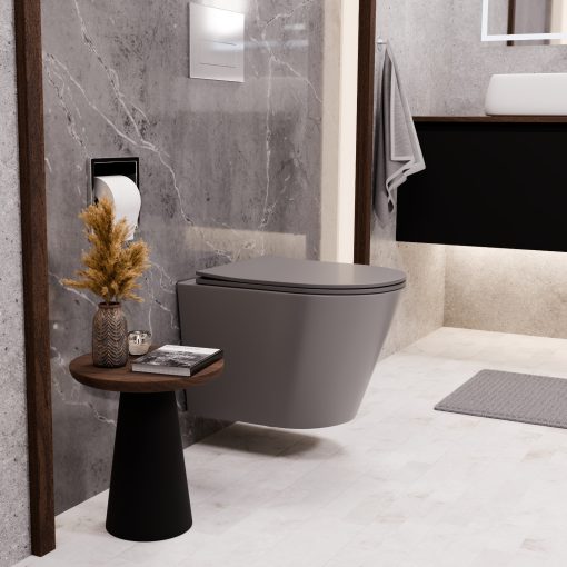 HD Madrid Matt Grey perem nélküli mély öblítésű íves fali WC tető nélkül