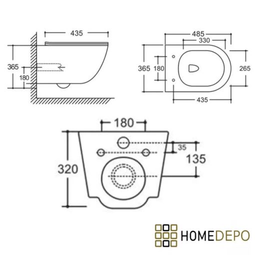 HD Madrid Matt Grey perem nélküli mély öblítésű íves fali WC tető nélkül