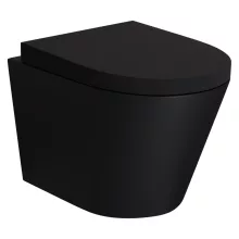 HD Madrid Matt Black perem nélküli mély öblítésű íves fali WC compact "A" tetővel és fekete zsanérral