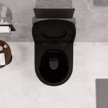HD Madrid Matt Black perem nélküli mély öblítésű íves fali WC compact "A" tetővel és fekete zsanérral