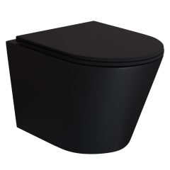   HD Madrid Matt Black perem nélküli mély öblítésű íves fali WC slim "A" tetővel és fekete zsanérral