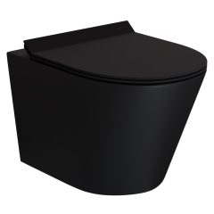   HD Madrid Matt Black perem nélküli mély öblítésű íves fali WC slim "F" tetővel és fekete zsanérral
