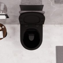 HD Madrid Matt Black perem nélküli mély öblítésű íves fali WC slim "F" tetővel és fekete zsanérral