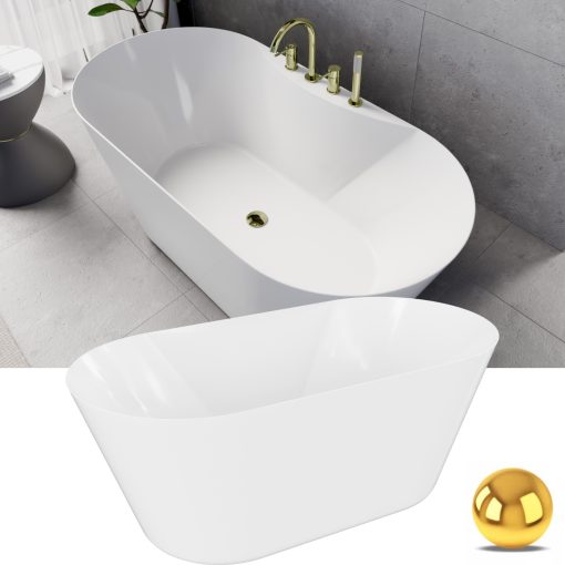 HD Mood White 150/160/170 cm hosszú ovális térben álló akril kád fényes arany click-clack leeresztővel