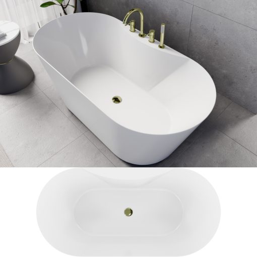 HD Mood White 150/160/170 cm hosszú ovális térben álló akril kád fényes arany click-clack leeresztővel