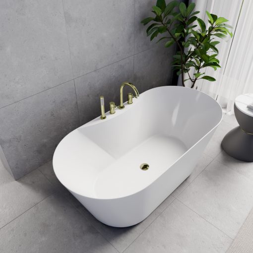 HD Mood White 150/160/170 cm hosszú ovális térben álló akril kád fényes arany click-clack leeresztővel