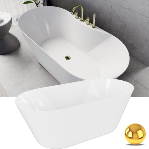 HD Mood White 160x70 ovális térben álló akril kád fényes arany click-clack leeresztővel