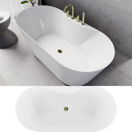 HD Mood White 160x70 ovális térben álló akril kád fényes arany click-clack leeresztővel