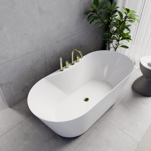 HD Mood White 160x70 ovális térben álló akril kád fényes arany click-clack leeresztővel