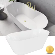HD Mood White 160x70 ovális térben álló akril kád szálcsiszolt arany click-clack leeresztővel