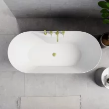 HD Mood White 160x70 ovális térben álló akril kád szálcsiszolt arany click-clack leeresztővel
