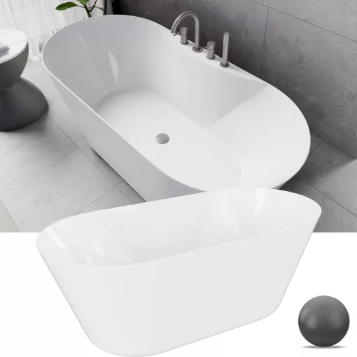 HD Mood White 160x70 ovális térben álló akril kád szürke click-clack leeresztővel