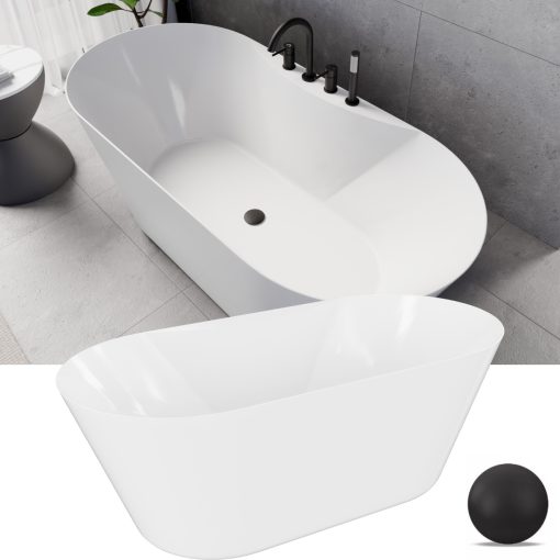 HD Mood White 160x70 ovális térben álló akril kád matt fekete click-clack leeresztővel