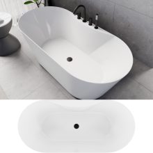 HD Mood White 160x70 ovális térben álló akril kád matt fekete click-clack leeresztővel