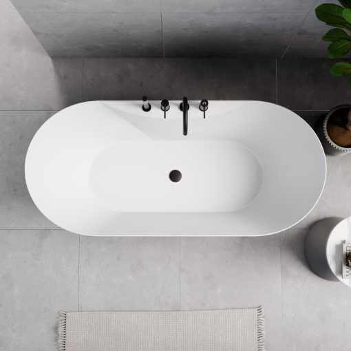 HD Mood White 160x70 ovális térben álló akril kád matt fekete click-clack leeresztővel