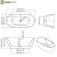 HD Mood White 160x70 ovális térben álló akril kád matt fekete click-clack leeresztővel