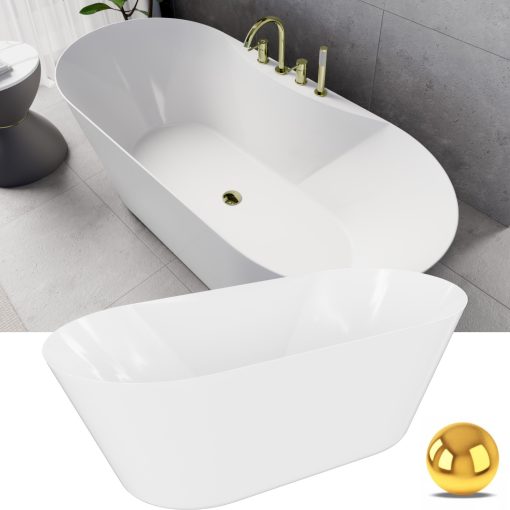 HD Mood White 170x70 ovális térben álló akril kád fényes arany click-clack leeresztővel