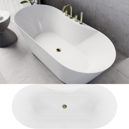 HD Mood White 170x70 ovális térben álló akril kád fényes arany click-clack leeresztővel