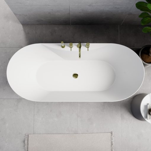 HD Mood White 170x70 ovális térben álló akril kád fényes arany click-clack leeresztővel