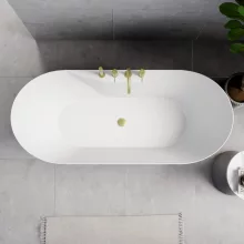 HD Mood White 170x70 ovális térben álló akril kád szálcsiszolt arany click-clack leeresztővel